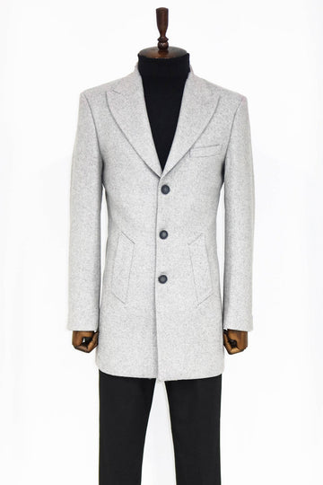 Grey Slim Fit Wide Peak Lapel Wool Blend Coat – Wessi