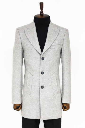 Grey Slim Fit Wide Peak Lapel Wool Blend Coat – Wessi