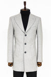 Grey Slim Fit Wide Peak Lapel Wool Blend Coat – Wessi