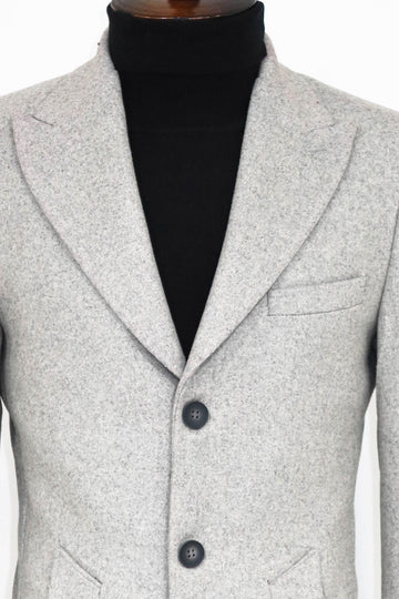 Grey Slim Fit Wide Peak Lapel Wool Blend Coat – Wessi