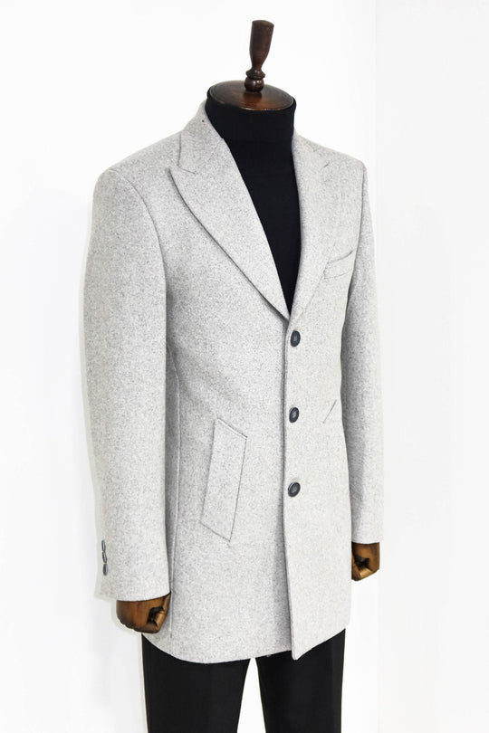 Grey Slim Fit Wide Peak Lapel Wool Blend Coat – Wessi