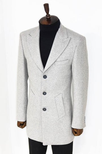Grey Slim Fit Wide Peak Lapel Wool Blend Coat – Wessi