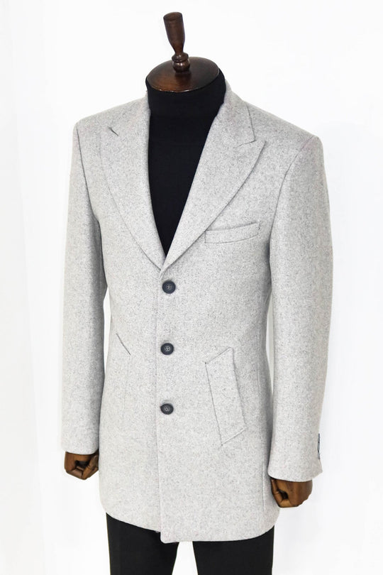 Grey Slim Fit Wide Peak Lapel Wool Blend Coat – Wessi