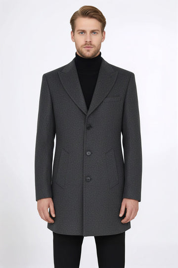 Anthracite Slim Fit Wide Peak Lapel Wool Blend Coat – Wessi