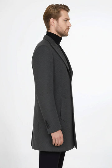 Anthracite Slim Fit Wide Peak Lapel Wool Blend Coat – Wessi
