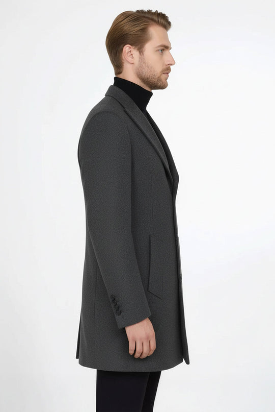 Anthracite Slim Fit Wide Peak Lapel Wool Blend Coat – Wessi