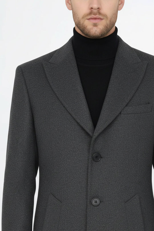 Anthracite Slim Fit Wide Peak Lapel Wool Blend Coat – Wessi
