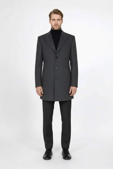 Anthracite Slim Fit Wide Peak Lapel Wool Blend Coat – Wessi