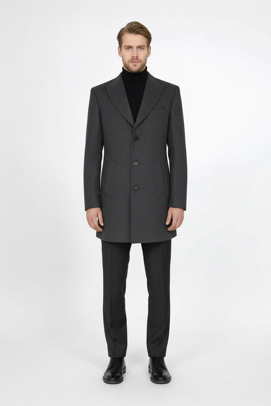 Anthracite Slim Fit Wide Peak Lapel Wool Blend Coat – Wessi
