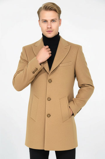 Cream Slim Fit Wide Peak Lapel Wool Blend Coat – Wessi