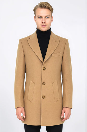 Cream Slim Fit Wide Peak Lapel Wool Blend Coat – Wessi