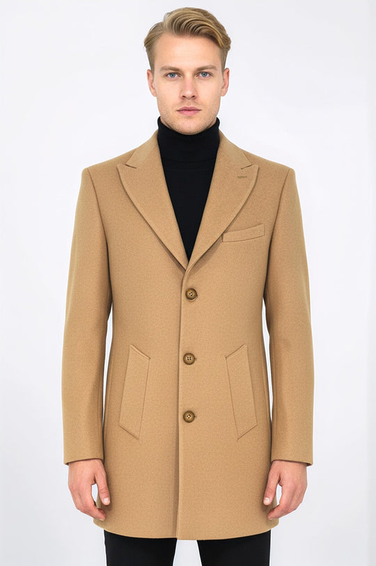 Cream Slim Fit Wide Peak Lapel Wool Blend Coat – Wessi