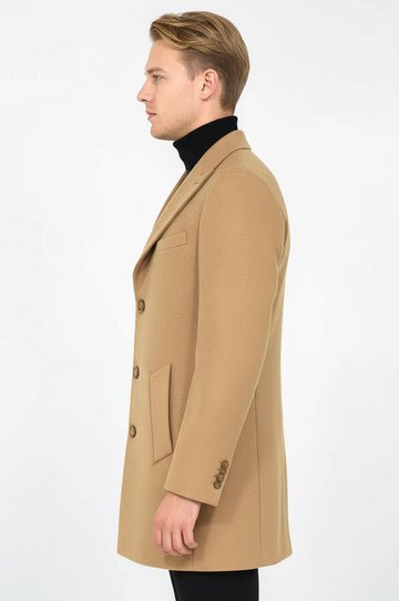 Cream Slim Fit Wide Peak Lapel Wool Blend Coat – Wessi