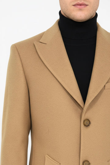 Cream Slim Fit Wide Peak Lapel Wool Blend Coat – Wessi