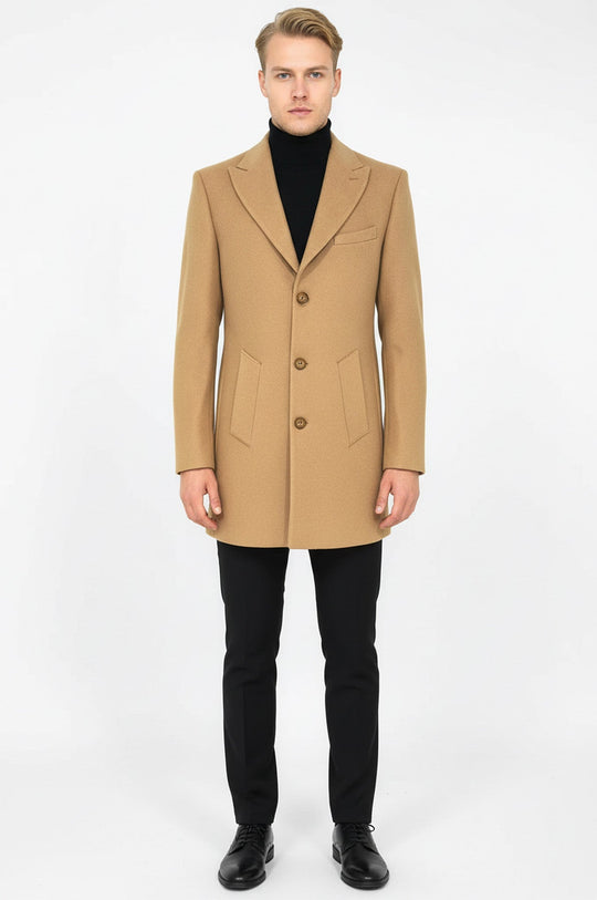 Cream Slim Fit Wide Peak Lapel Wool Blend Coat – Wessi