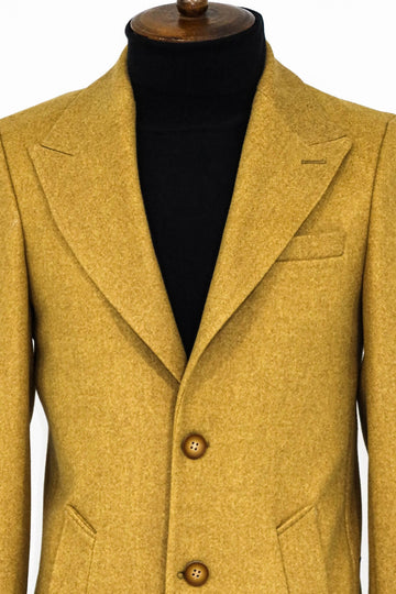 Brown Slim Fit Wool-Blend Wide Peak Lapel Long Coat | Wessi
