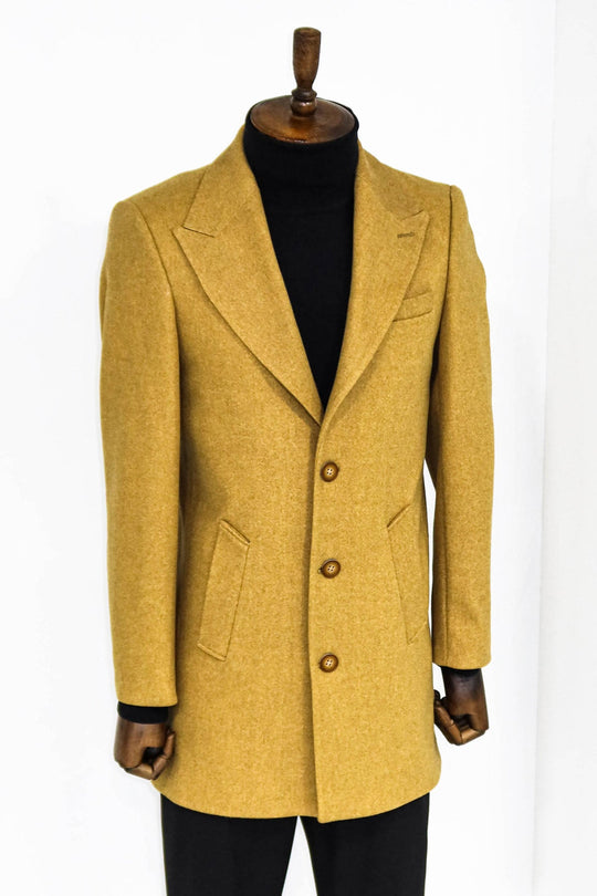 Brown Slim Fit Wool-Blend Wide Peak Lapel Long Coat | Wessi