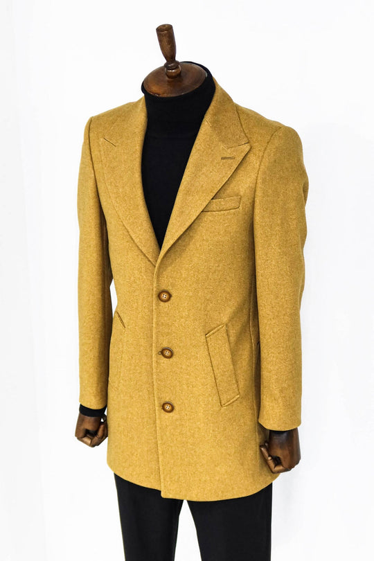 Brown Slim Fit Wool-Blend Wide Peak Lapel Long Coat | Wessi