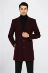 Burgundy Slim Fit Wide Peak Lapel Wool Blend Coat – Wessi