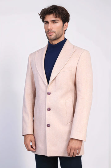 Burgundy Slim Fit Wide Peak Lapel Wool Blend Coat – Wessi