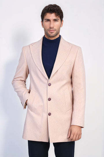 Burgundy Slim Fit Wide Peak Lapel Wool Blend Coat – Wessi