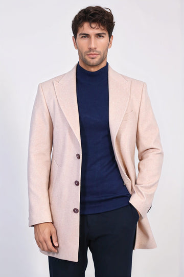 Burgundy Slim Fit Wide Peak Lapel Wool Blend Coat – Wessi