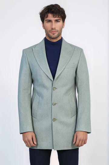 Olive Green Slim Fit Wide Peak Lapel Wool Blend Coat – Wessi