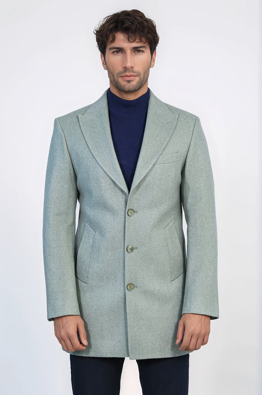 Olive Green Slim Fit Wide Peak Lapel Wool Blend Coat – Wessi