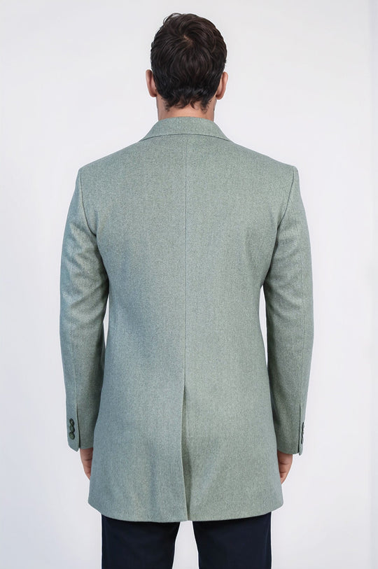 Olive Green Slim Fit Wide Peak Lapel Wool Blend Coat – Wessi