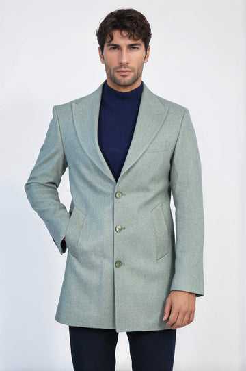 Olive Green Slim Fit Wide Peak Lapel Wool Blend Coat – Wessi