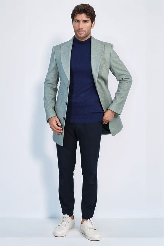 Olive Green Slim Fit Wide Peak Lapel Wool Blend Coat – Wessi