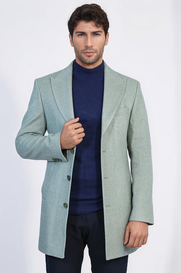Olive Green Slim Fit Wide Peak Lapel Wool Blend Coat – Wessi