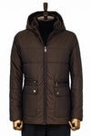 Brown Slim Fit Hooded Quilted Zip Pocket Down Coat | Wessi