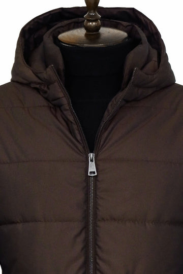 Brown Slim Fit Hooded Quilted Zip Pocket Down Coat | Wessi