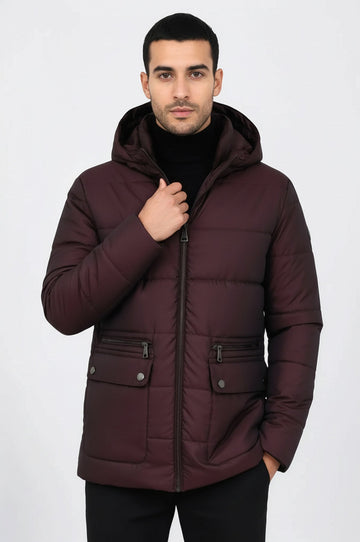 Burgundy Slim Fit Hooded Quilted Puffer Coat – Wessi