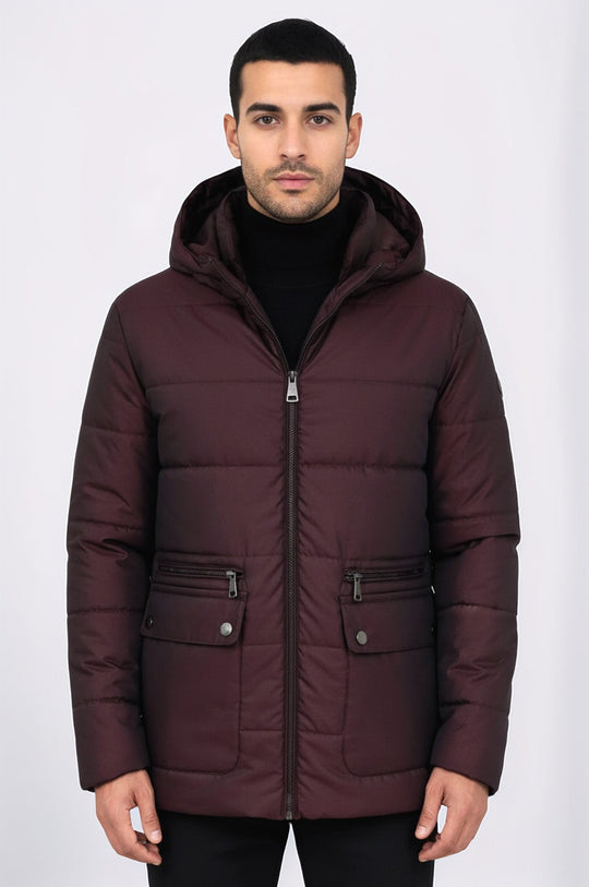 Burgundy Slim Fit Hooded Quilted Puffer Coat – Wessi