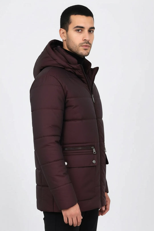 Burgundy Slim Fit Hooded Quilted Puffer Coat – Wessi