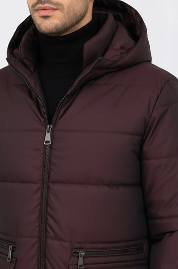 Burgundy Slim Fit Hooded Quilted Puffer Coat – Wessi