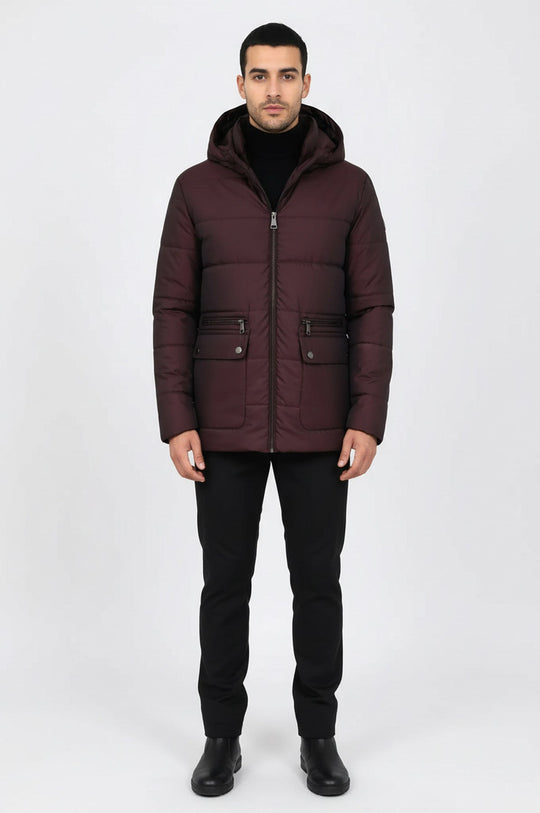 Burgundy Slim Fit Hooded Quilted Puffer Coat – Wessi