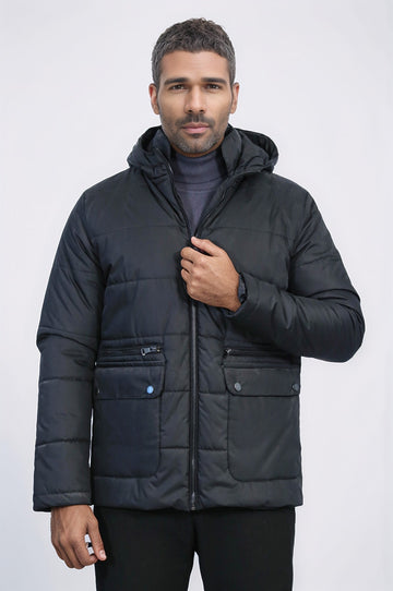 Black Slim Fit Hooded Quilted Puffer Coat – Wessi