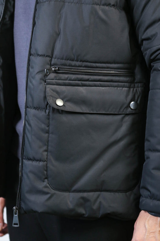 Black Slim Fit Hooded Quilted Puffer Coat – Wessi