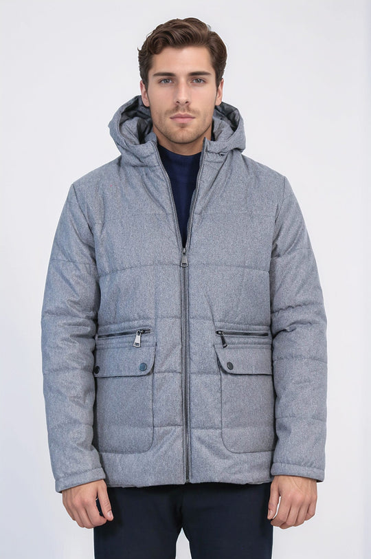 Grey Slim Fit Hooded Quilted Puffer Coat – Wessi