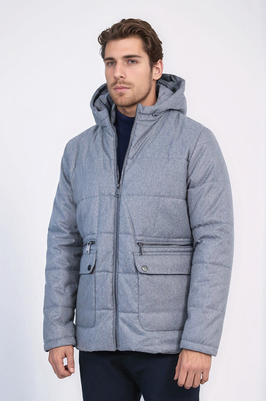 Grey Slim Fit Hooded Quilted Puffer Coat – Wessi
