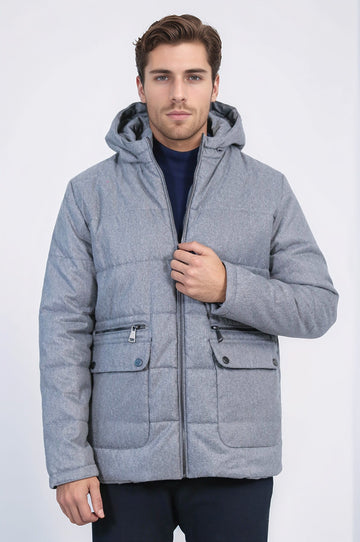 Grey Slim Fit Hooded Quilted Puffer Coat – Wessi