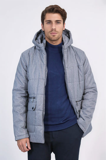 Grey Slim Fit Hooded Quilted Puffer Coat – Wessi