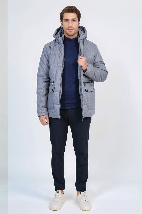 Grey Slim Fit Hooded Quilted Puffer Coat – Wessi
