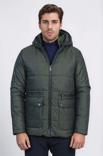 Olive Green Slim Fit Hooded Quilted Puffer Coat – Wessi