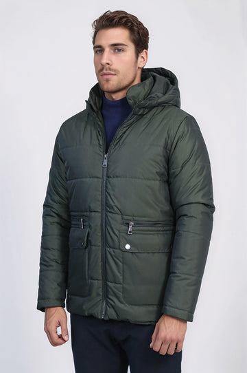 Olive Green Slim Fit Hooded Quilted Puffer Coat – Wessi