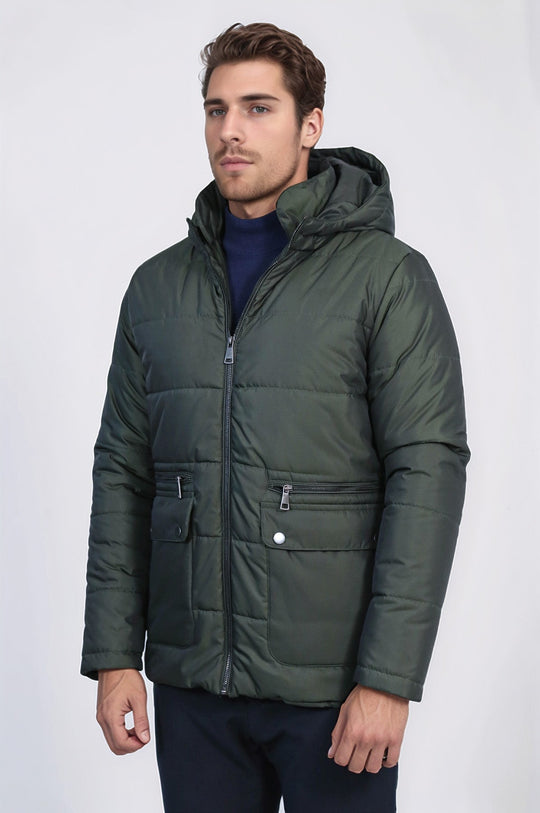 Olive Green Slim Fit Hooded Quilted Puffer Coat – Wessi