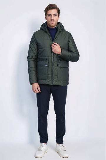 Olive Green Slim Fit Hooded Quilted Puffer Coat – Wessi